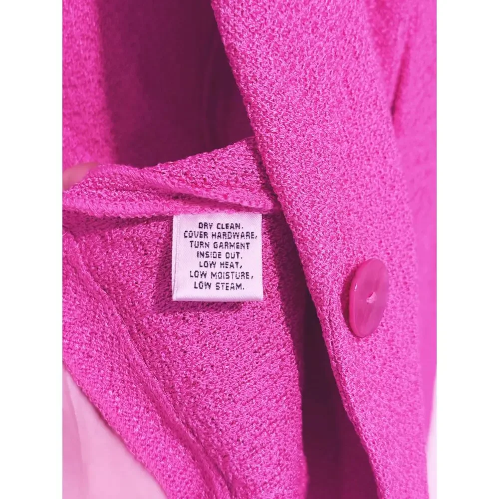 St. John Silk Wool Boucle Knit Single Button Blazer Jacket S/M Pink Preppy